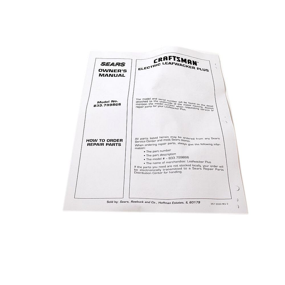 Craftsman Lawn Vacuum Chipper/shredder Owner's Manual 357-3333