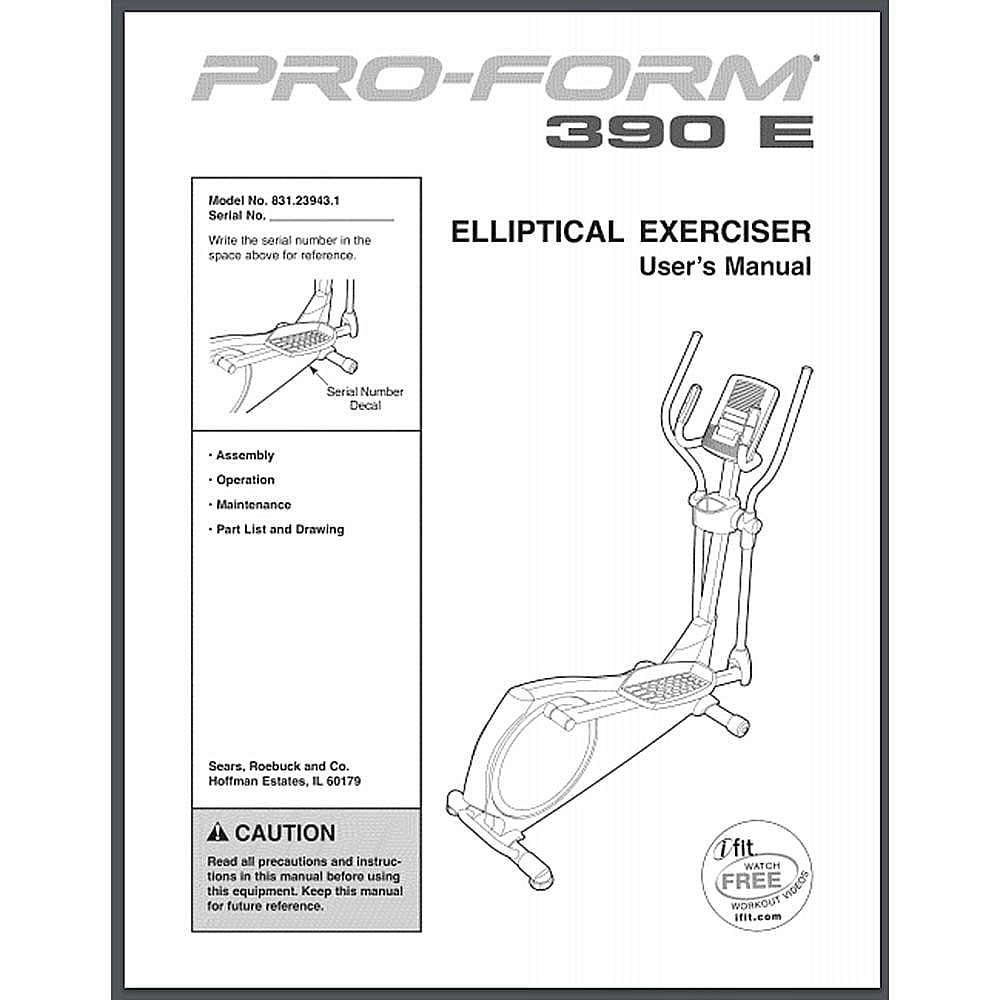 Part #306376, Proform Elliptical Owners Manual