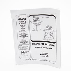Radial Arm Saw Owner's Manual SP5538