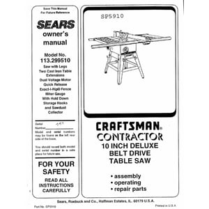 Table Saw Owner's Manual SP5910