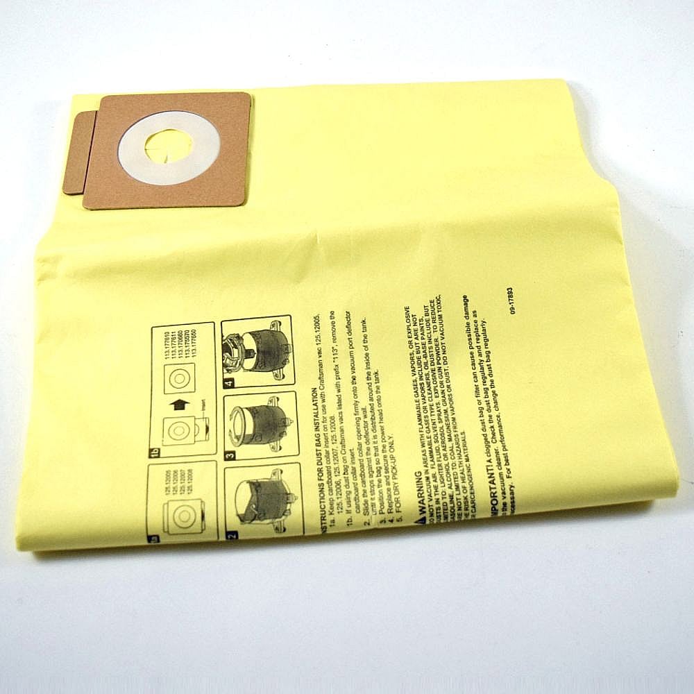 Part #17893, Shop Vacuum Dust Bag (Replaces 17891) / 15.20 x 7.90 x 1.40