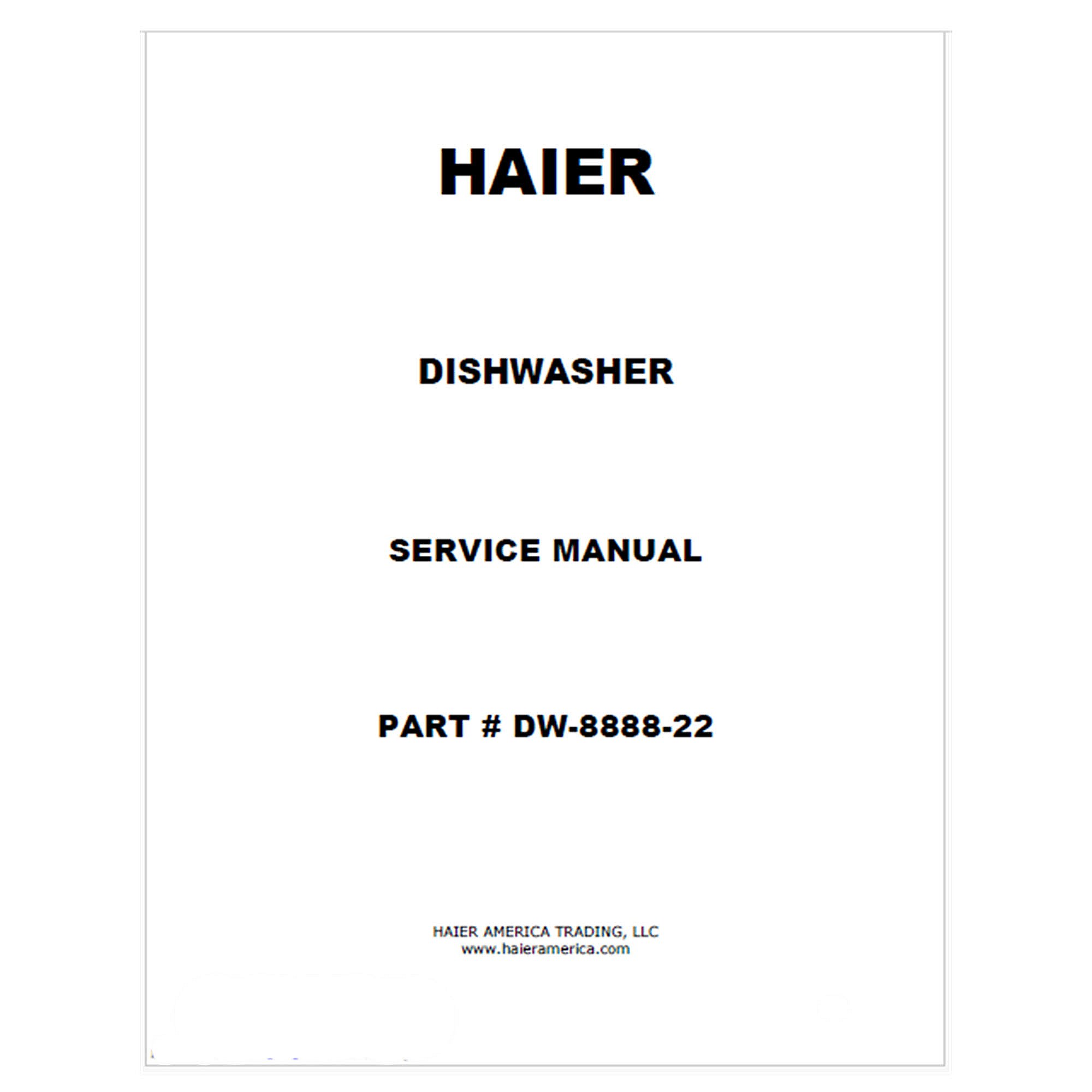 Part #dw-8888-22, Dishwasher Service Manual