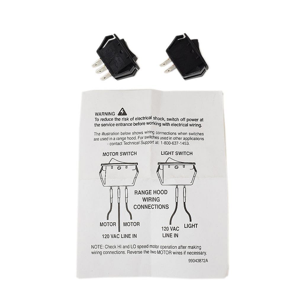 Part #s97016970, Range Hood Fan Motor And Light Switch Kit (Black)
