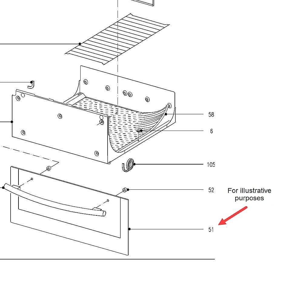 Part #8516020, Miele Warming Drawer Front Panel