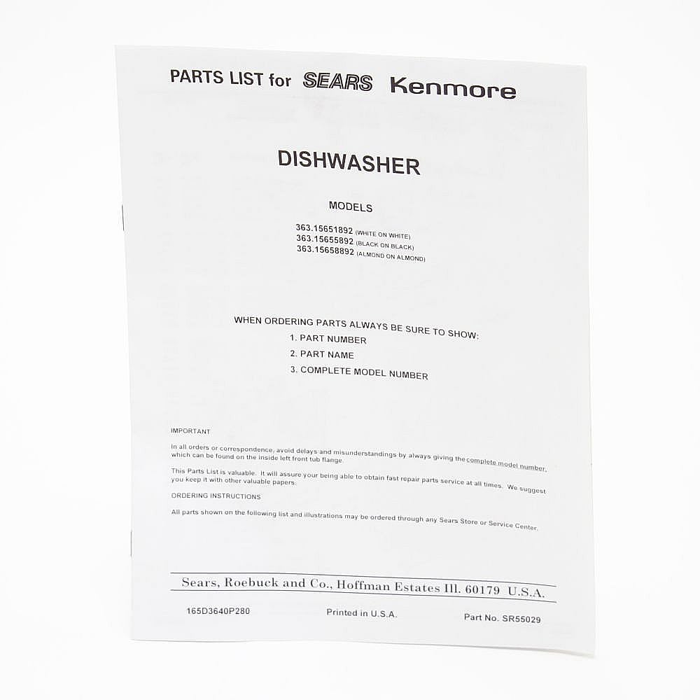 Part #sr55029, Repair Parts List