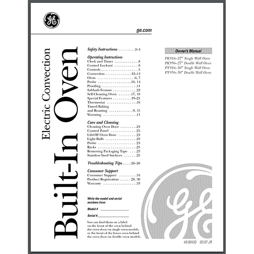Part #49-80430, Oven Owners Manual