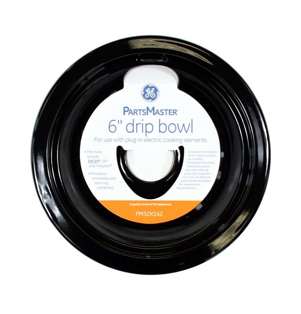 Part #pm32X142, Range Drip Pan, 6-In (Black) / 7.80 x 7.50 x 1.80