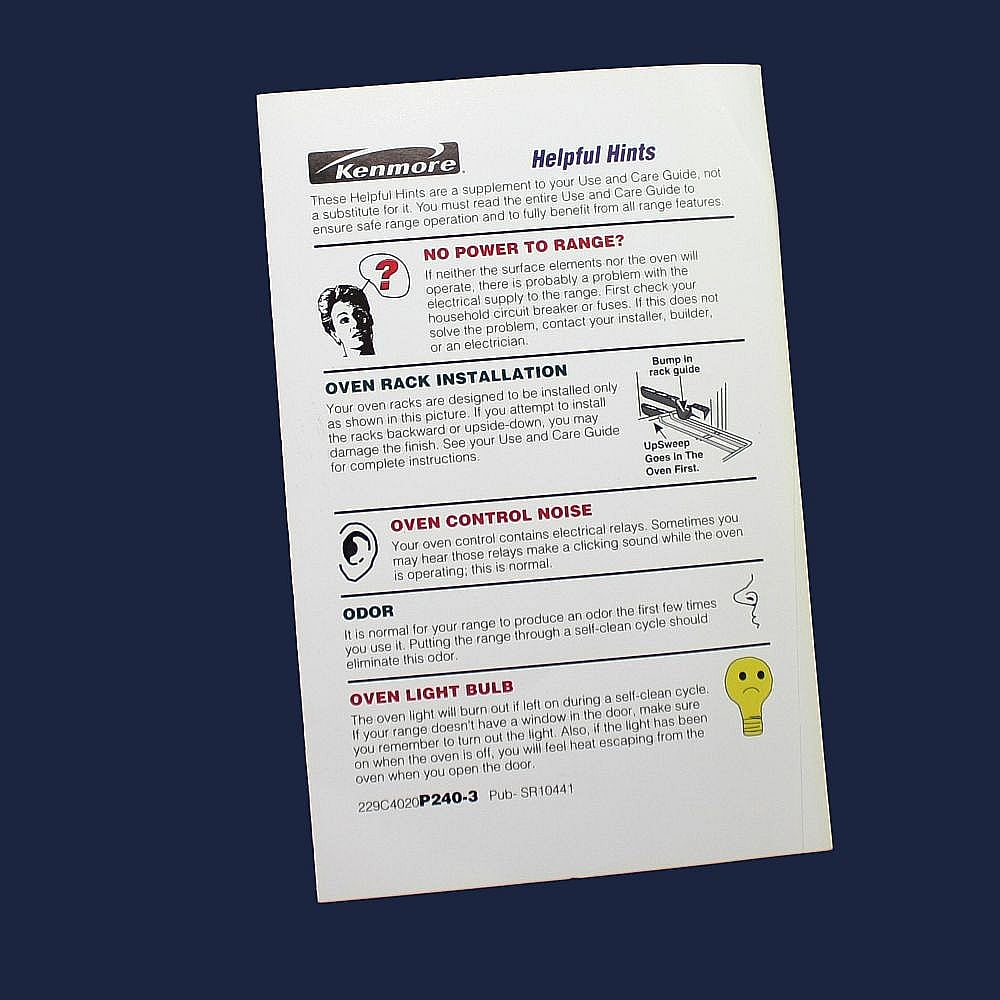 Part #sr10441, Range Owners Manual