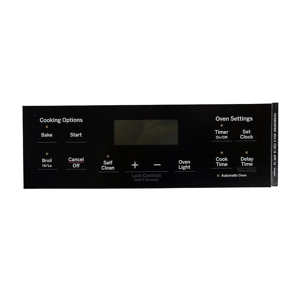 GE Part #wb07X26647, Ran Oven Control Overlay | 14.00 x 9.50 x 0.10