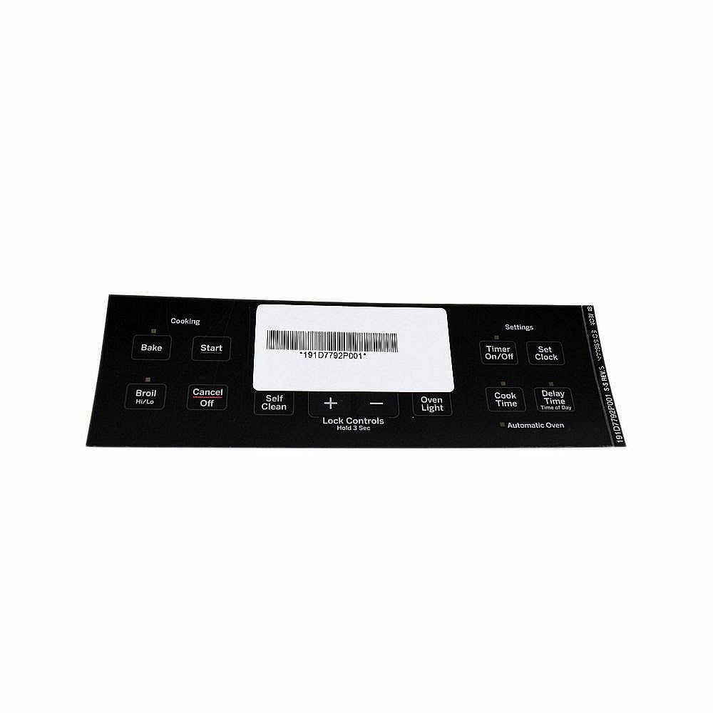 GE Part #wb27T11511, Ran Oven Control Overlay | 14.00 x 9.50 x 0.10