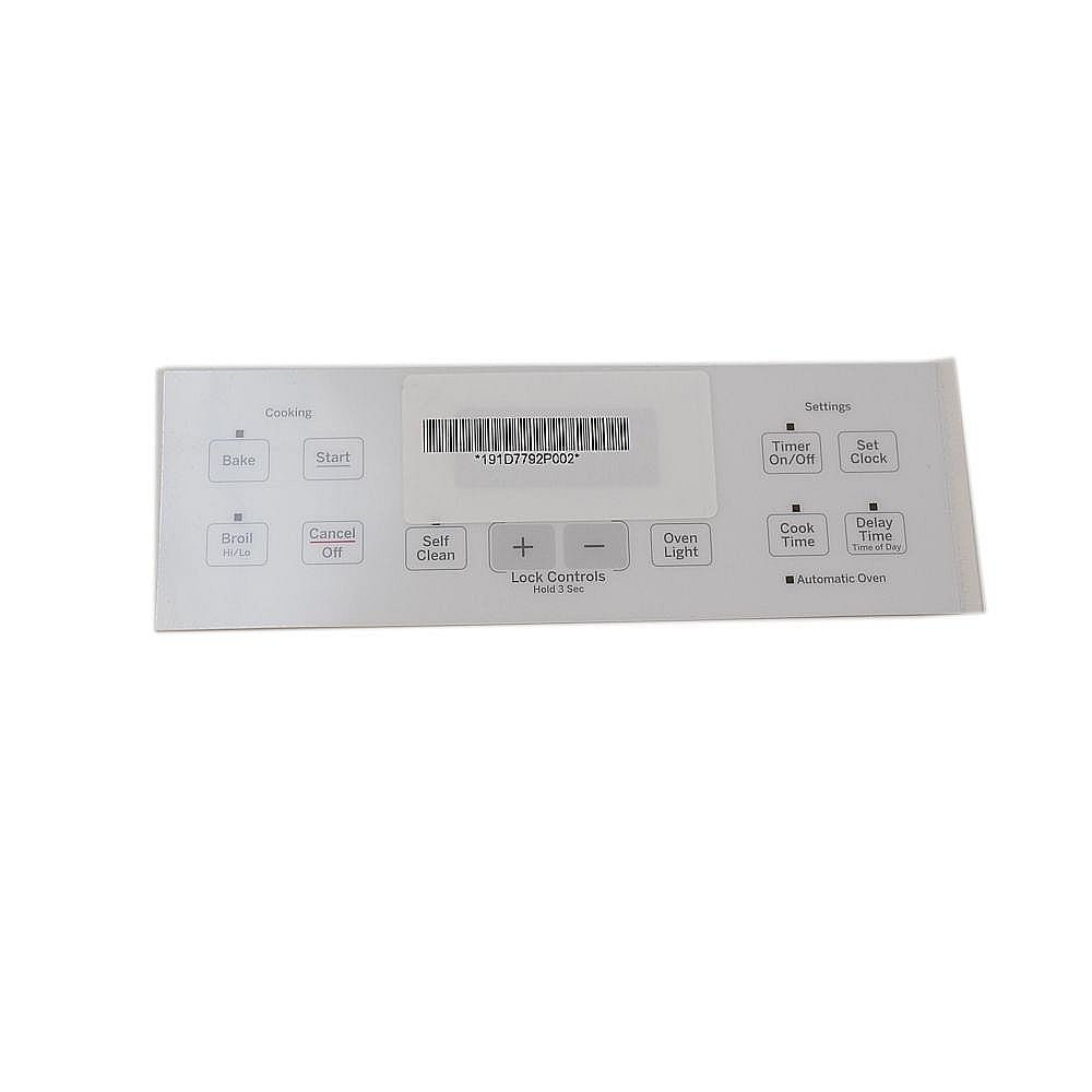 Part #wb27T11512, Range Oven Control Overlay (White) / 14.00 x 9.50 x 0.10