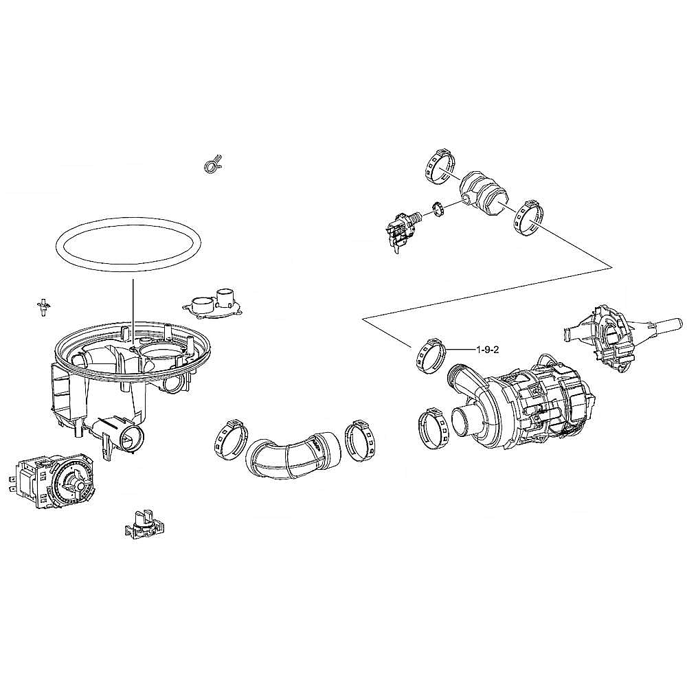 Part #dd82-01602A, Dishwasher Sump And Motor Assembly / 8.23 x 7.24 x 4.21