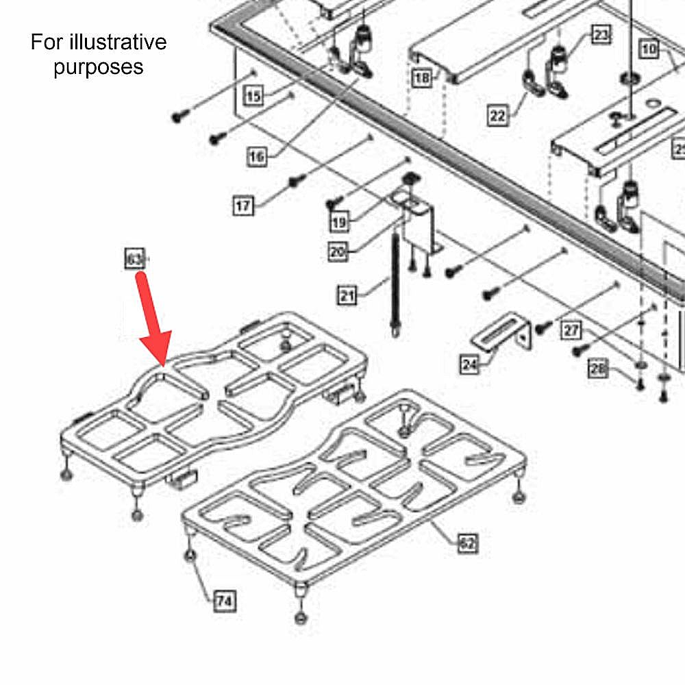 Part #210605, Fisher & Paykel Cooktop Burner Grate