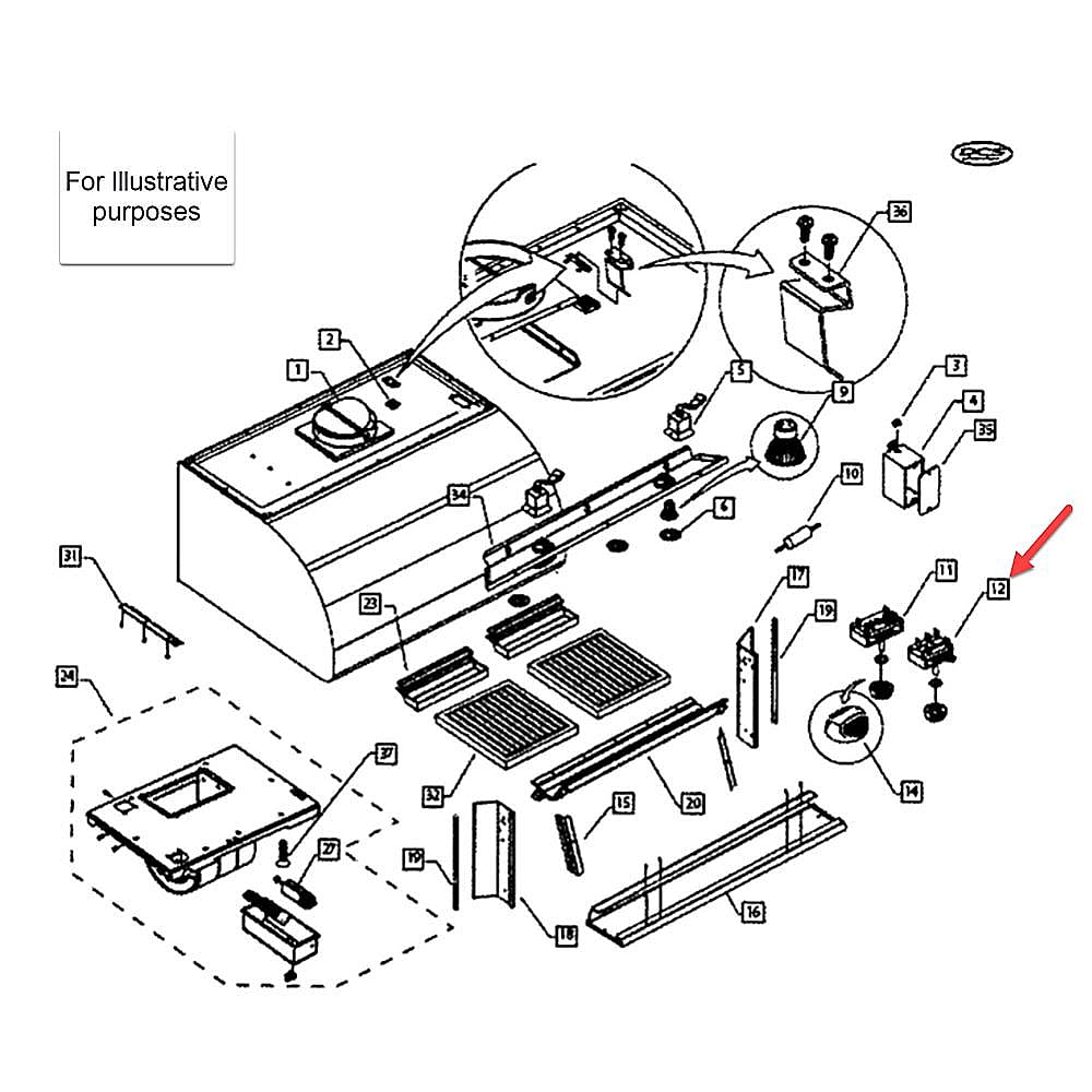 Part #237333, Fisher & Paykel Range Hood Fan Switch