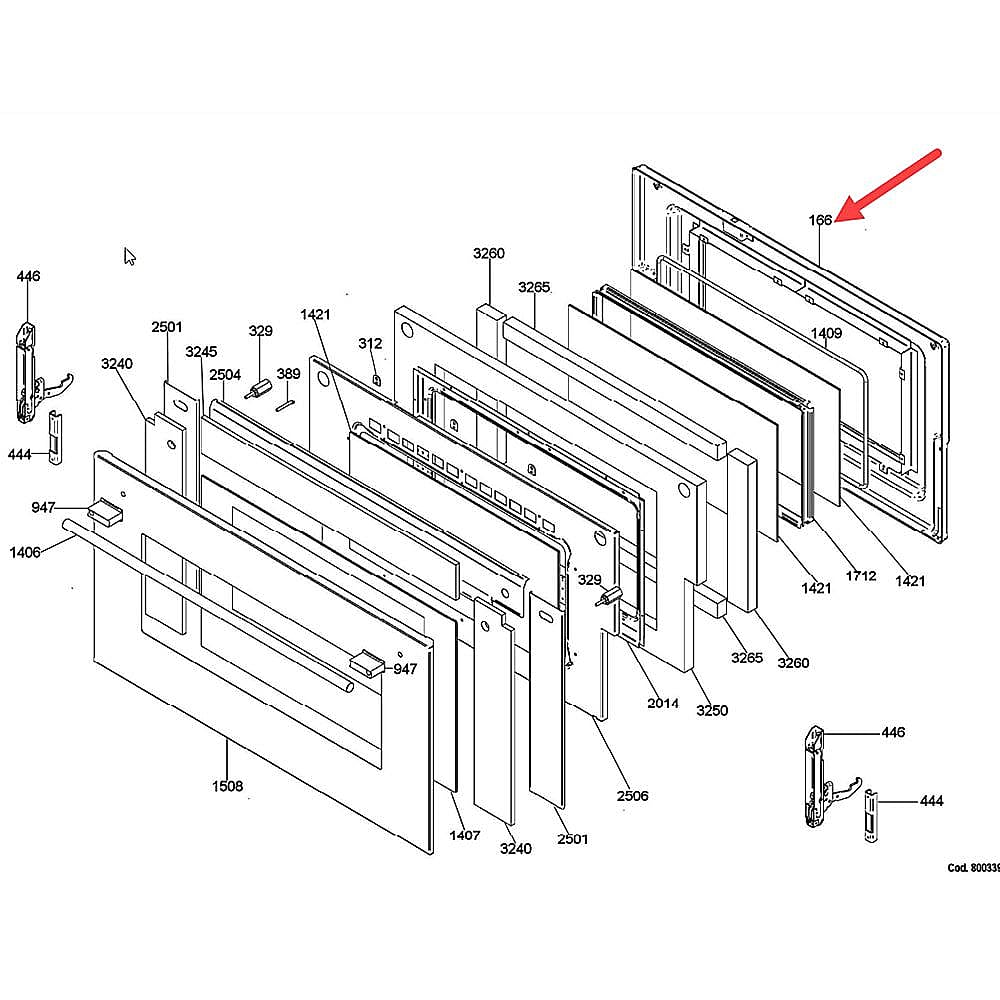 Part #050002, Bertazzoni Inside Oven Door