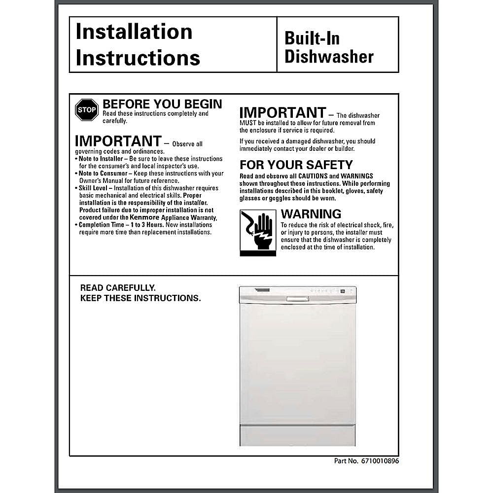 Part #6710010896, Instructions / 11.00 x 8.50 x 0.25