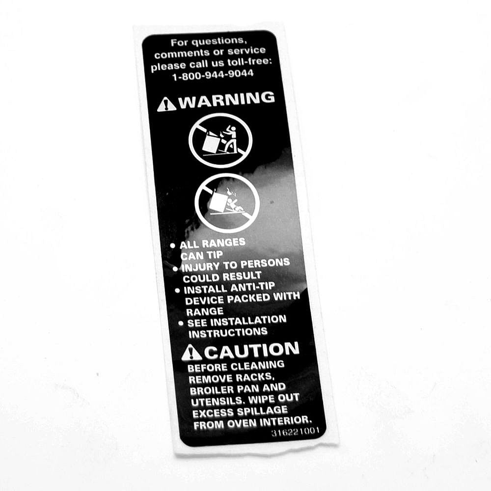 Part #316221001, Range Anti-Tip Decal / 14.40 x 1.80 x 0.15