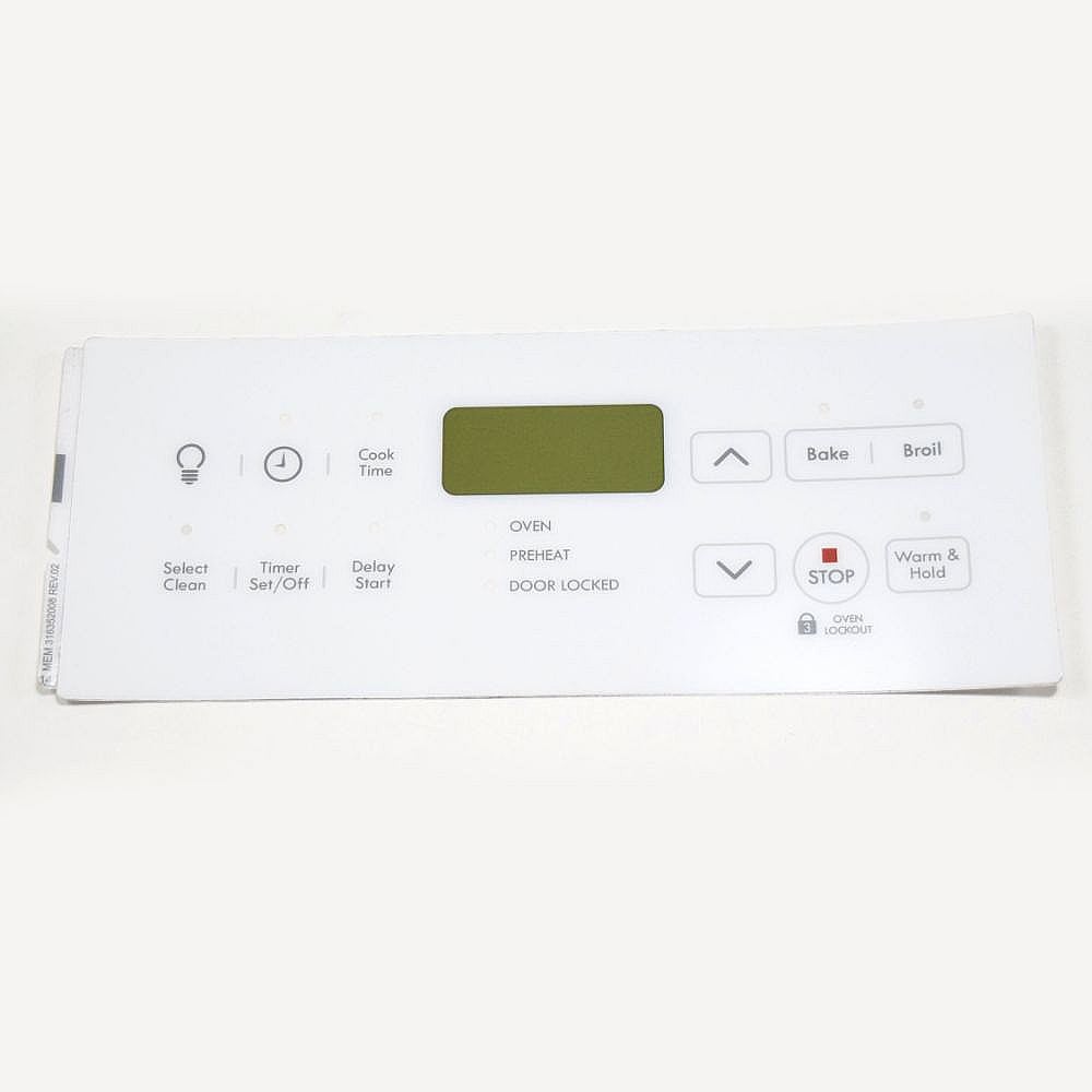 Part #139091300, Range Control Panel Overlay (Replaces 316352008, 316419307, 316419310, 316419311, 316419351, 318214518) / 12.30 x 8.85 x 2.10