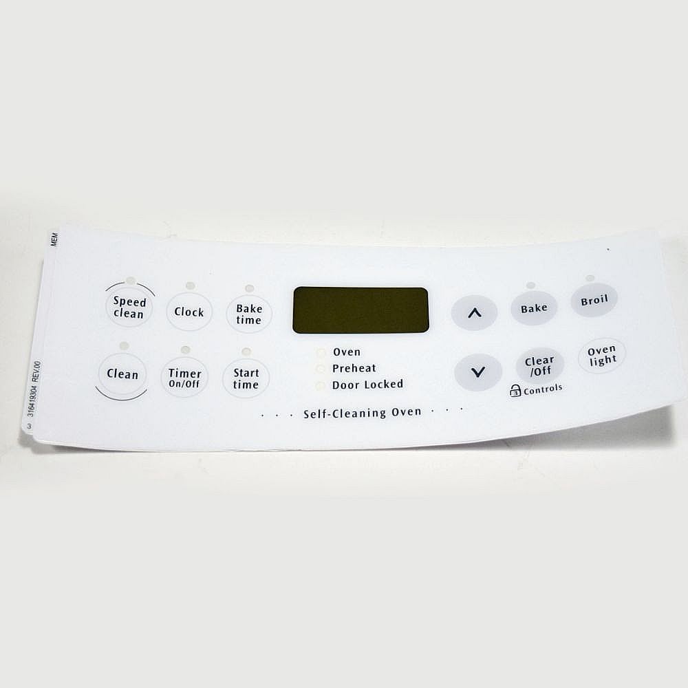 Part #316419304, Range Oven Control Overlay (White) / 9.25 x 3.70 x 0.80