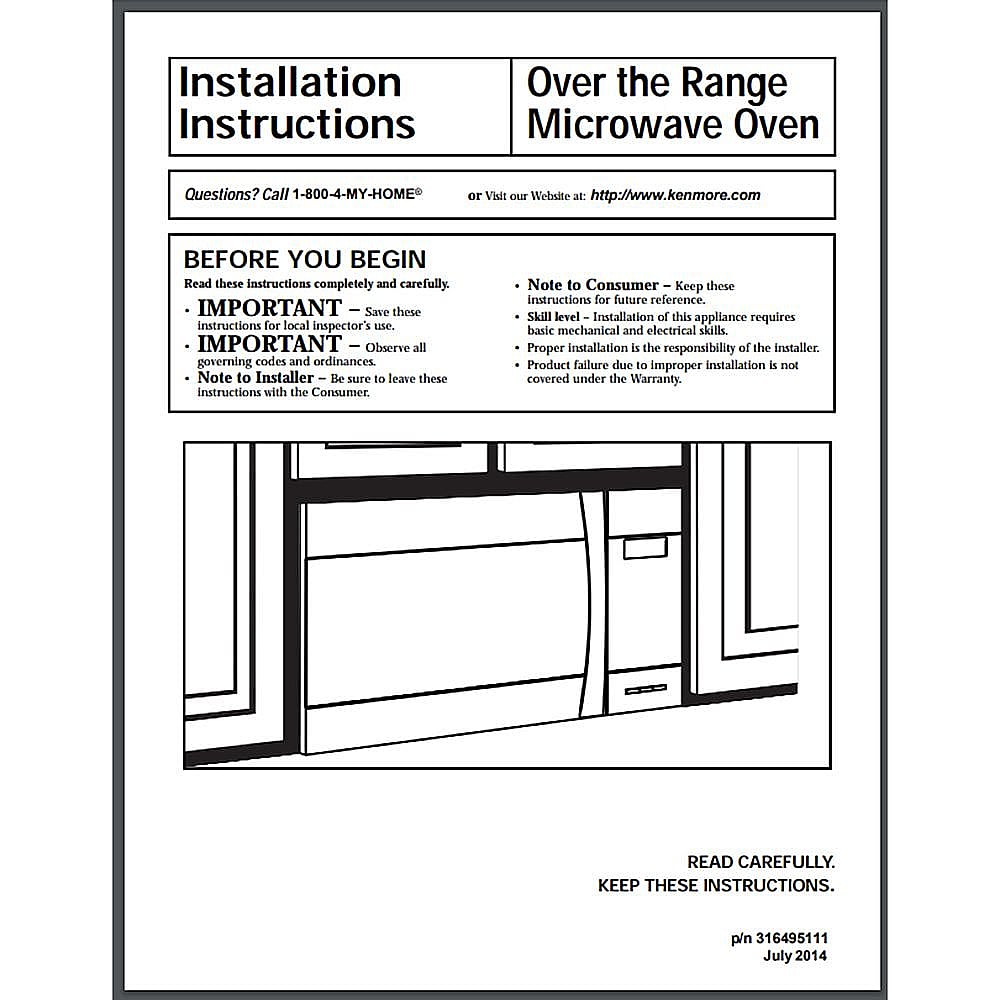Part #316495111, Microwave Installation Manual / 11.00 x 8.50 x 0.25