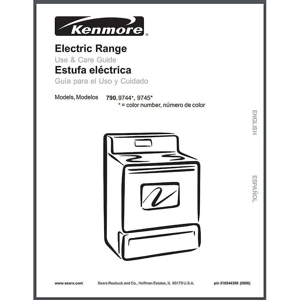 Part #316544300, Range Owners Manual / 15.00 x 11.00 x 0.00