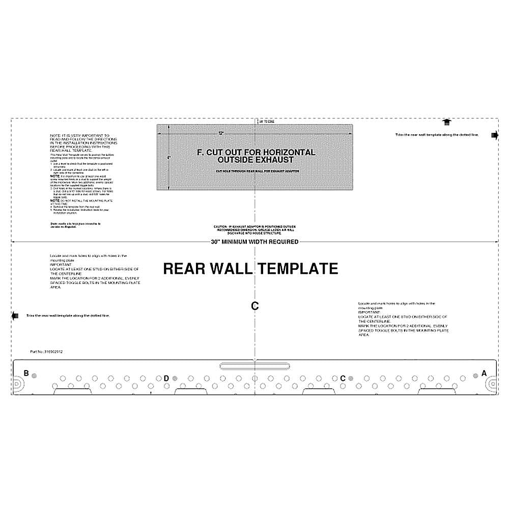 Frigidaire 316902912 Microwave Wall Installation Template Genuine