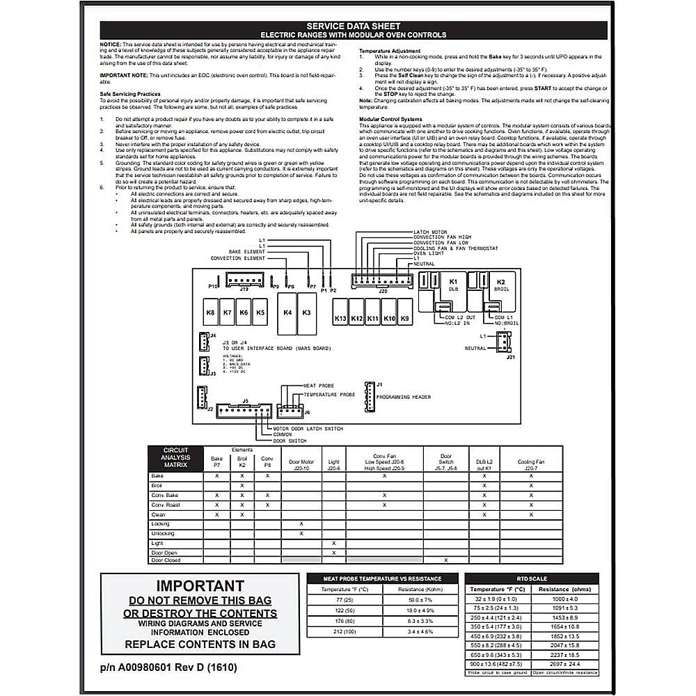Part #5304499647, Service Data Sheet