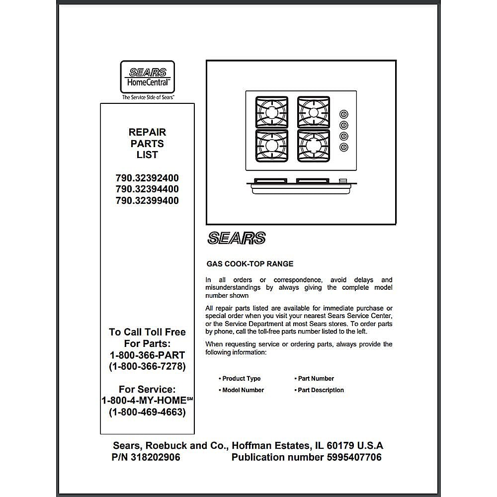 Kenmore Part #5995407706, Parts List | 15.00 x 11.00 x 0.00