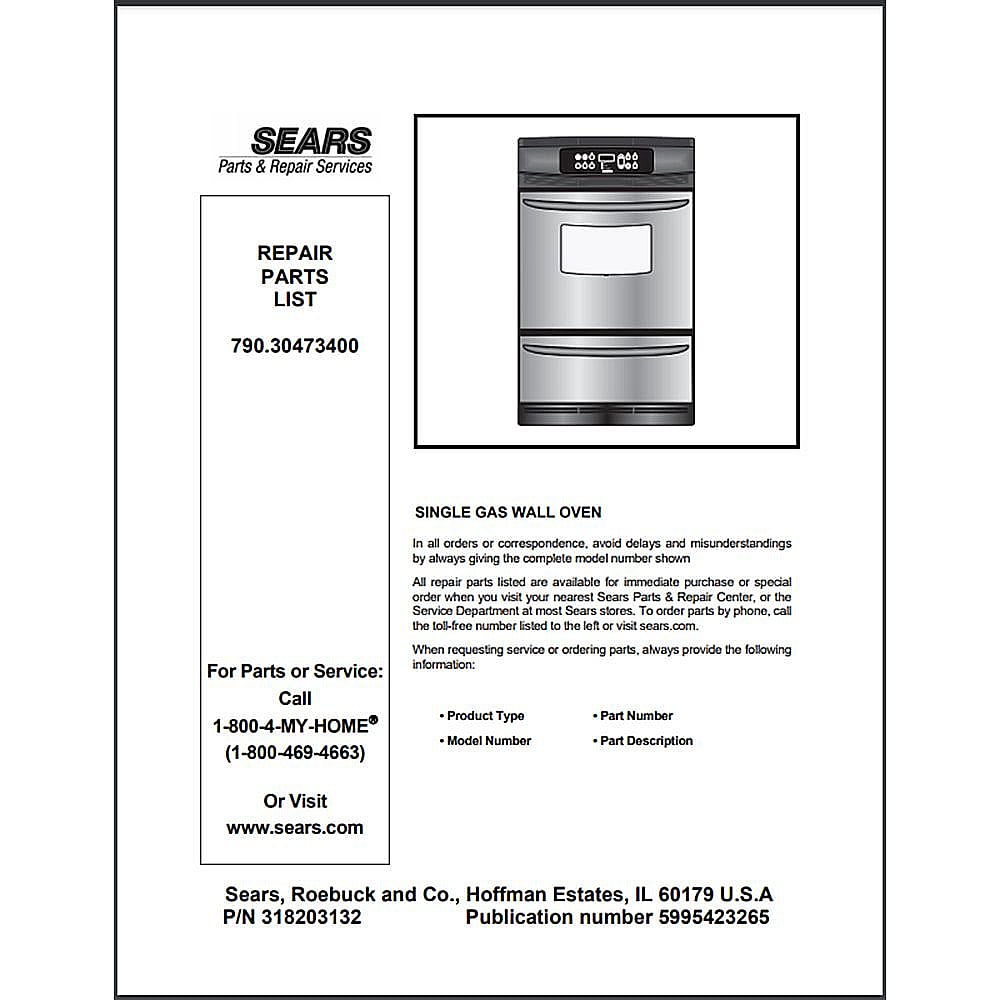 Kenmore Part #5995423265, Repair Parts List | 15.00 x 11.00 x 0.00