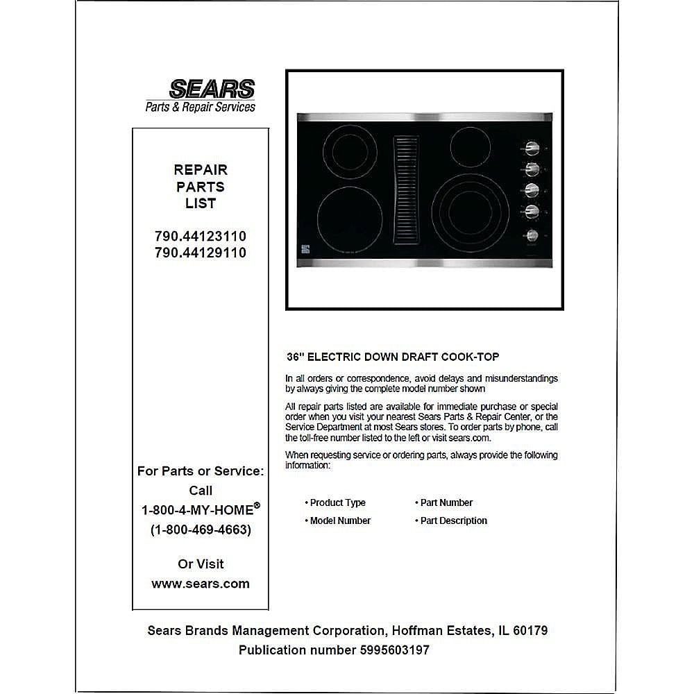 Part #5995603197, Repair Parts List / 15.00 x 11.00 x 0.00