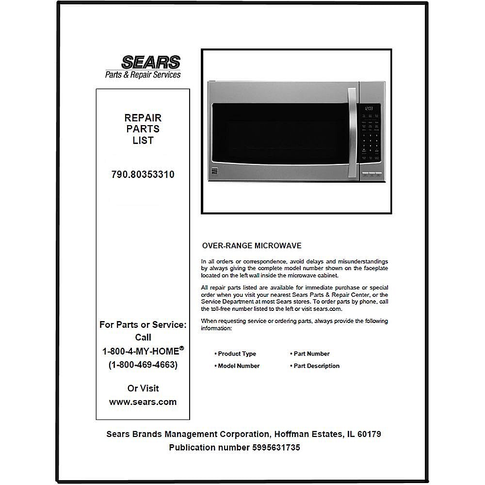 Part #5995631735, Microwave/hood Repair Parts List / 15.00 x 11.00 x 0.00