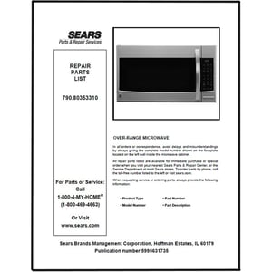 Microwave/hood Repair Parts List 5995631735