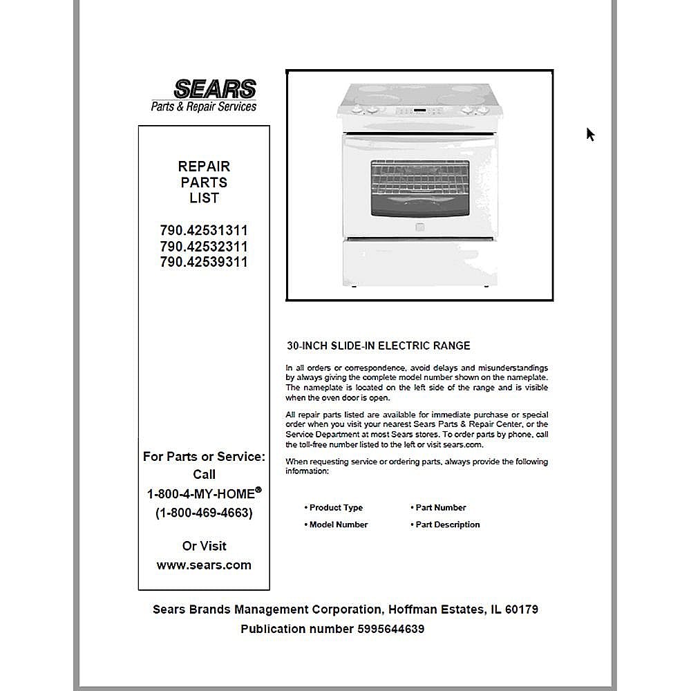 Part #5995644639, Repair Parts List