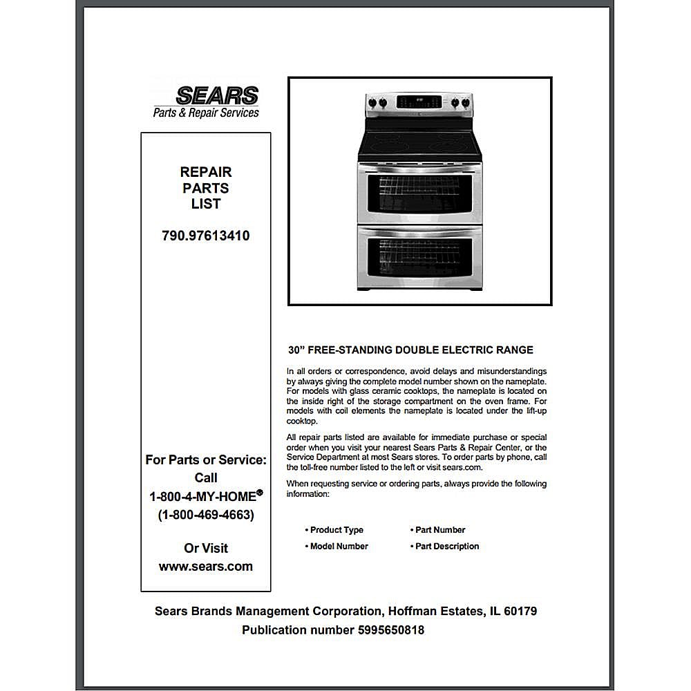 Part #5995650818, Repair Parts List