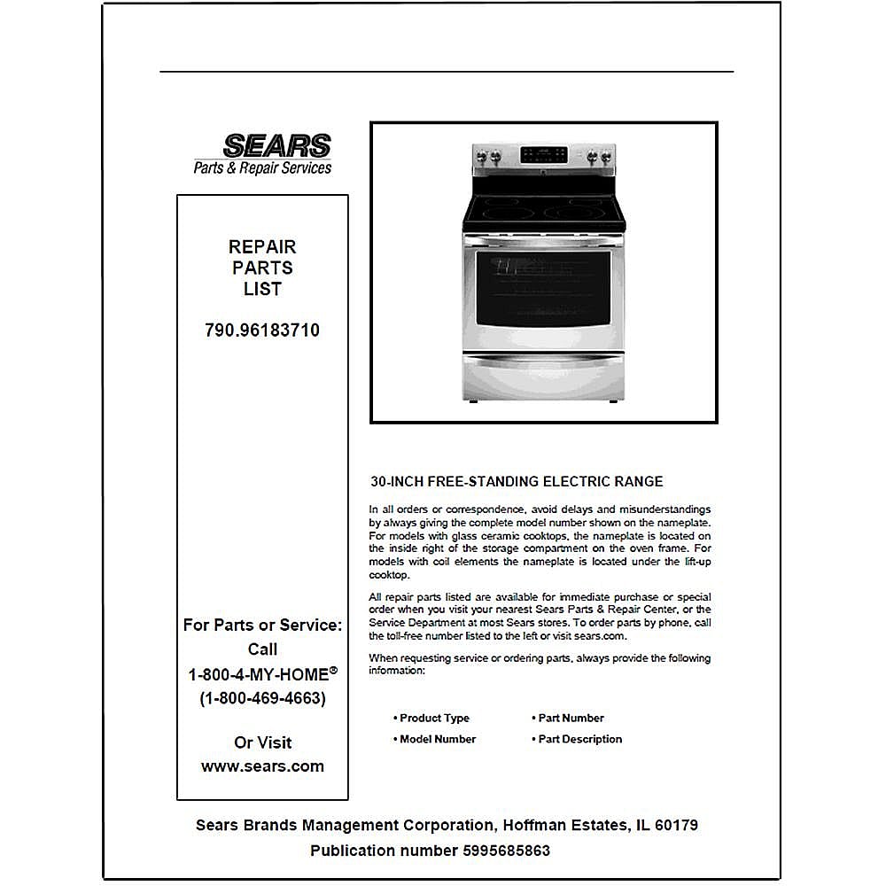 Part #5995685863, Kenmore Repair Parts Catalog