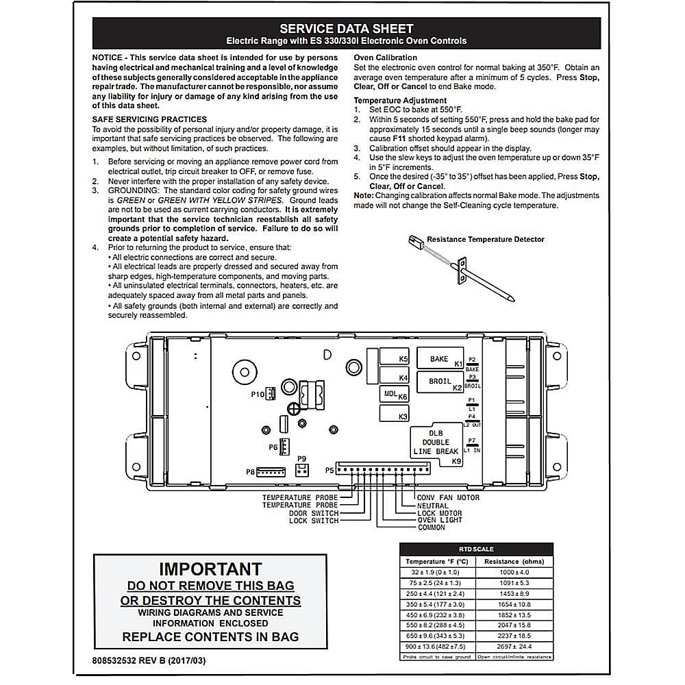 Part #808532532, Service Data Sheet
