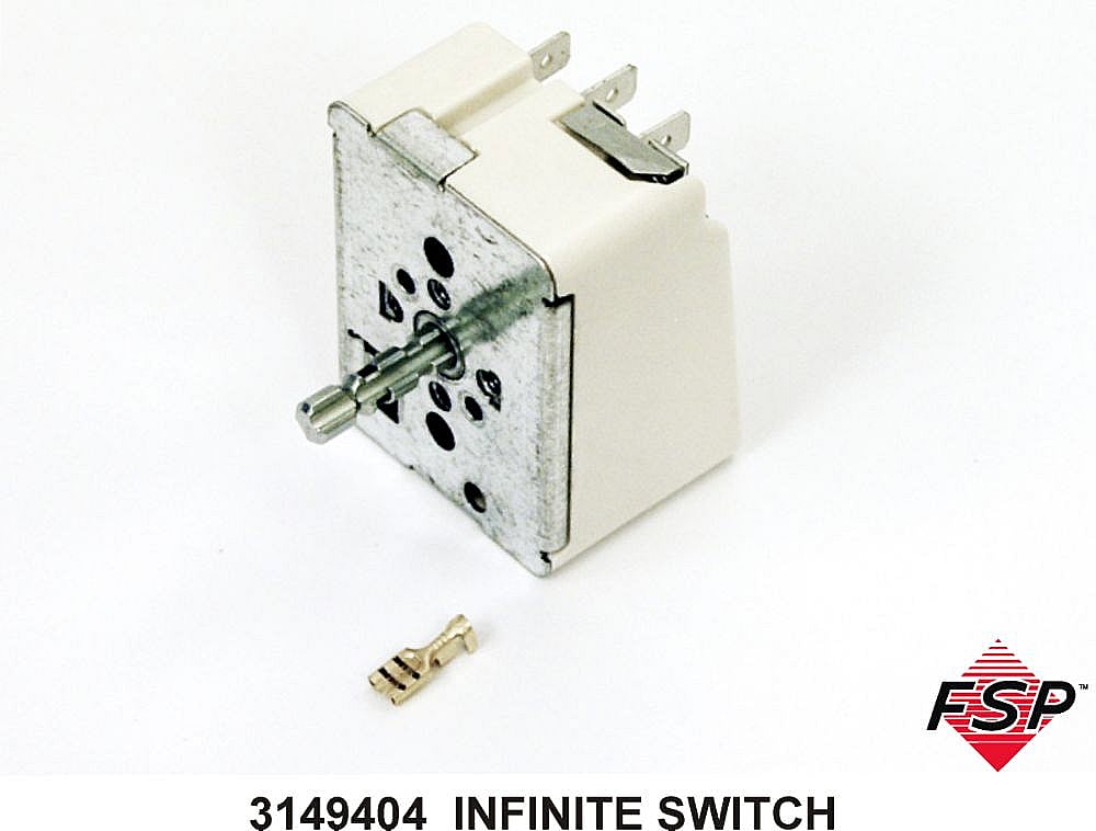 Photo of GE Part #wp3149404, Ran Surface Element Control Switch | 2.50 x 2.25 x 2.00 from Repair Parts Direct