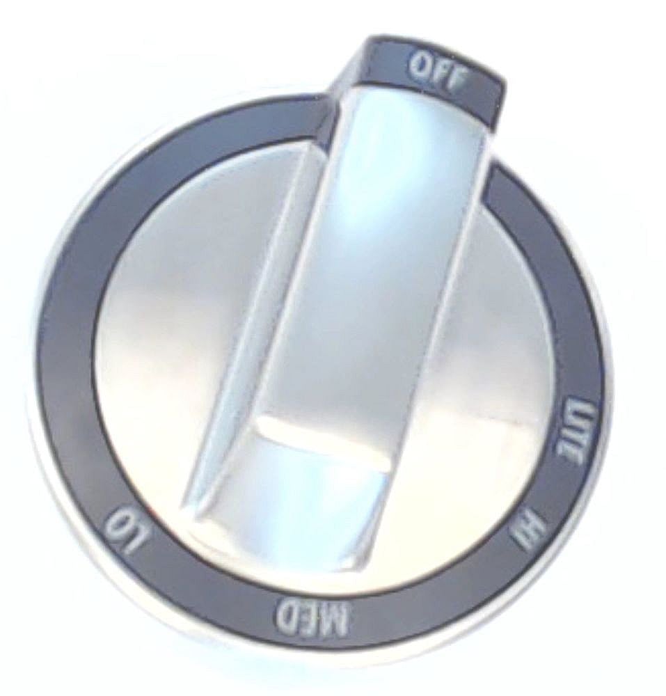 Part #wpw10180180, Cooktop Burner Knob (Stainless) / 2.06 x 2.06 x 1.37