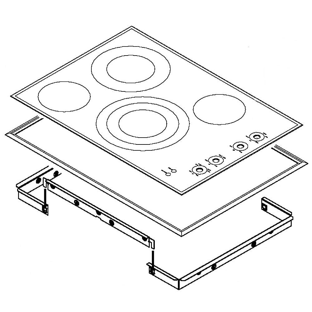 Part #w10570695, Cooktop Main Top Assembly (Black) / 39.50 x 30.00 x 7.00