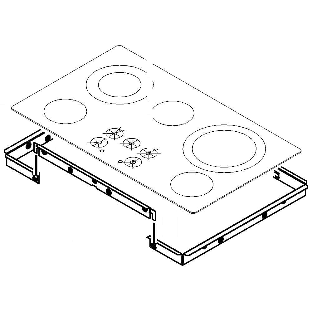 Part #w10570704, Cooktop Main Top Assembly (Black) (Replaces W10570705) / 41.00 x 25.00 x 7.00