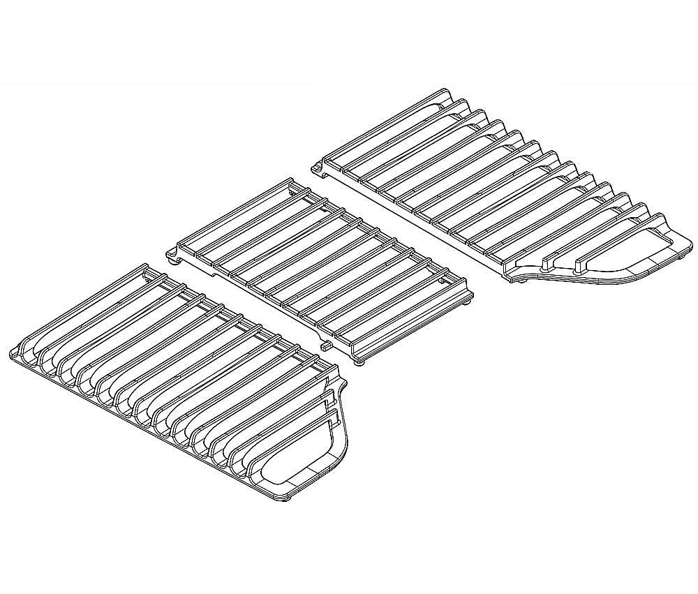 Part #w10597193, Cooktop Burner Grate Set (Black) (Replaces W11172168) / 27.25 x 17.75 x 4.25