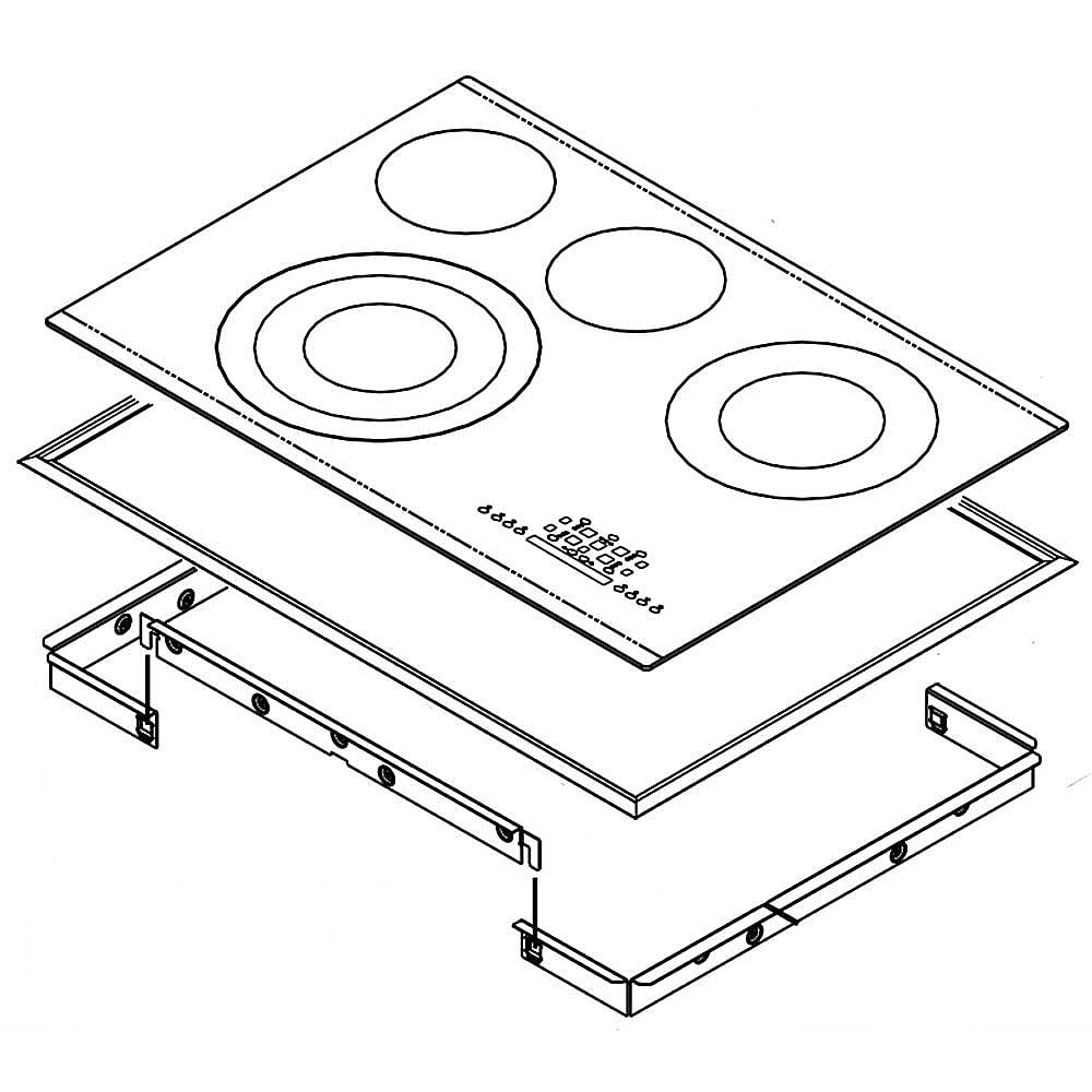Part #w10622119, Cooktop Main Top Assembly (Black) / 34.38 x 27.62 x 6.00