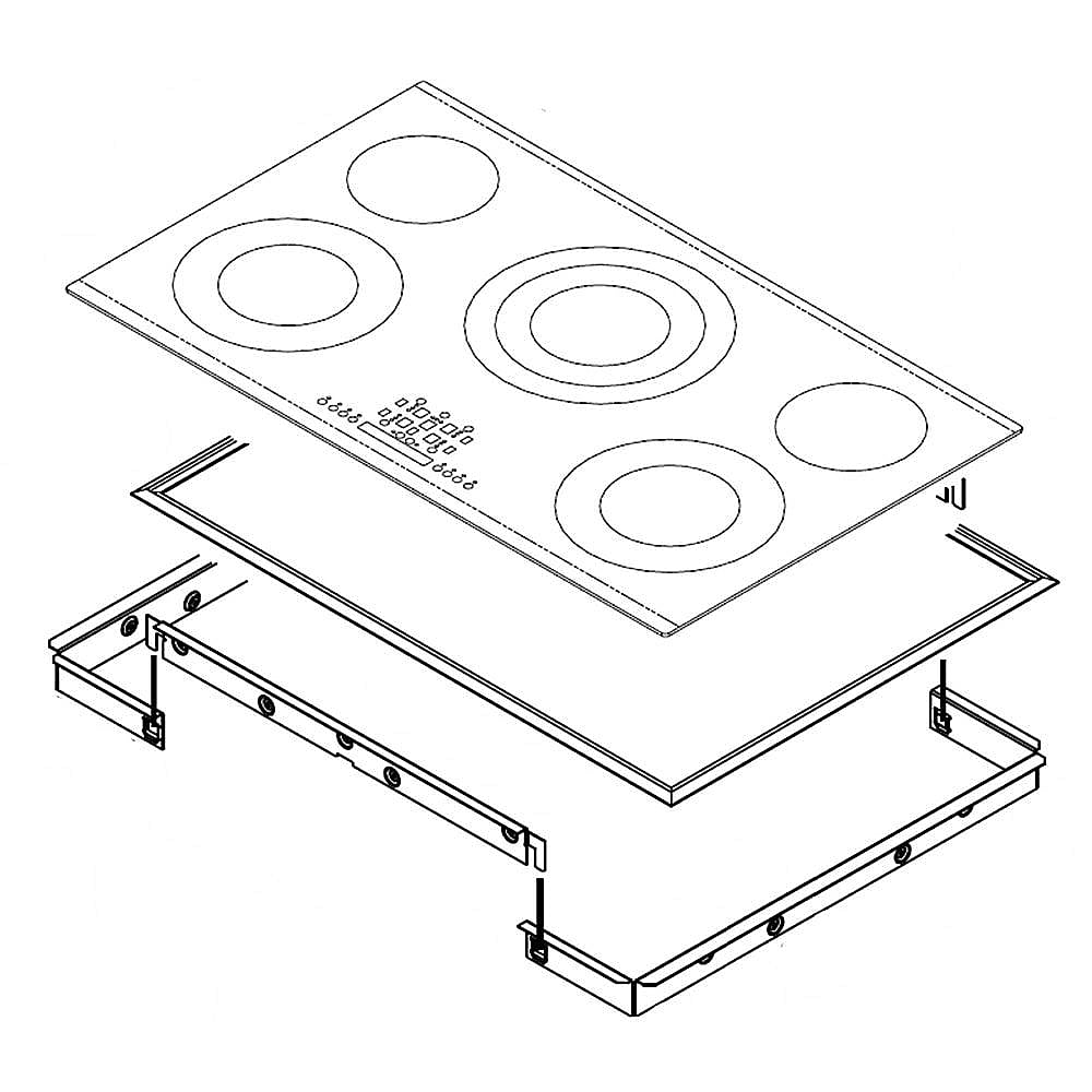 Part #w10622121, Cooktop Main Top Assembly (Black) / 39.75 x 30.00 x 6.50