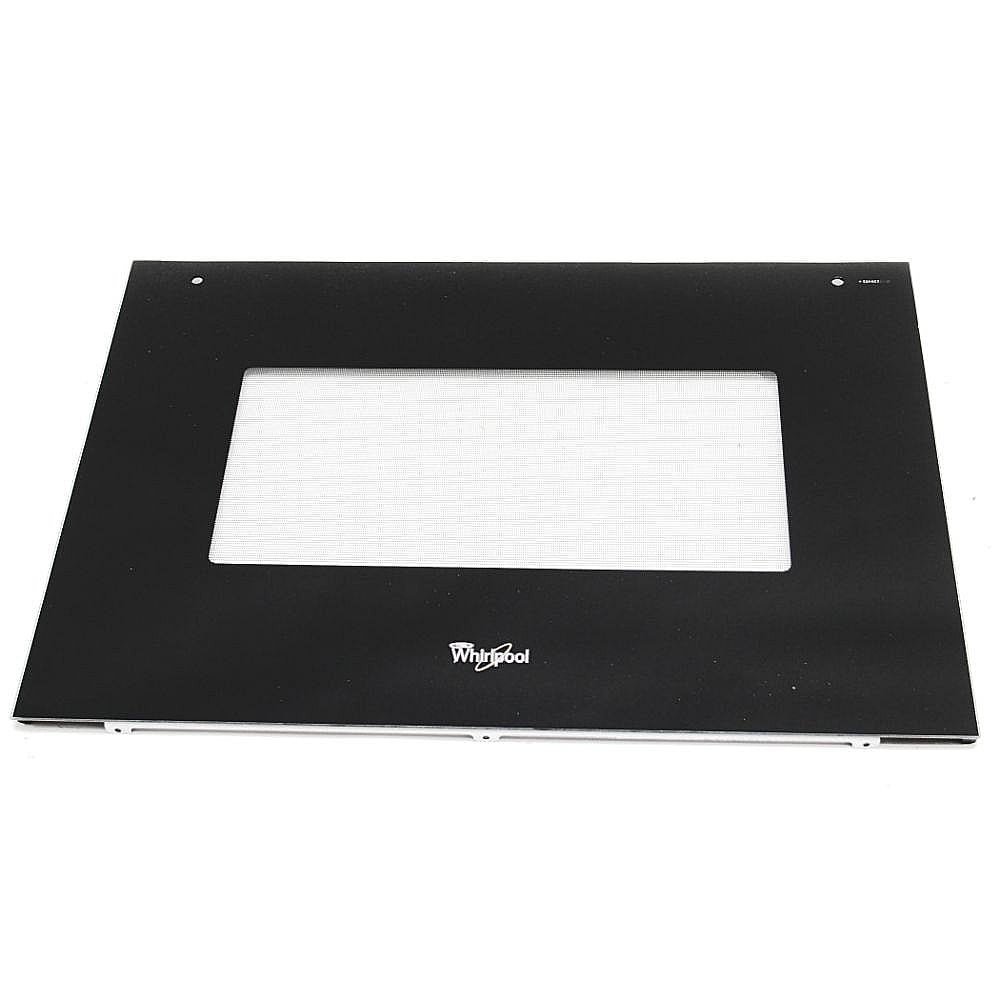 Part #w10677242, Whirlpool Range Oven Door Outer Panel Assembly, Lower (Black) / 34.50 x 27.25 x 6.00