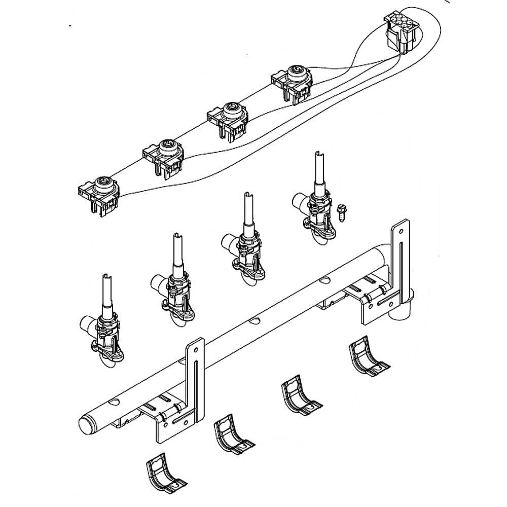 Part #w10907218, Kitchenaid Cooktop Burner Manifold And Valves Assembly / 13.75 x 4.50 x 2.75