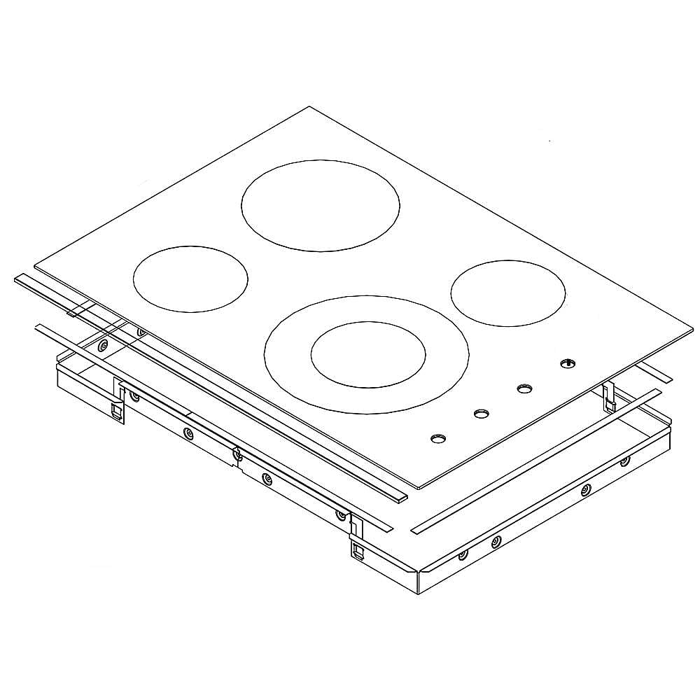 Part #w11223301, Whirlpool Cooktop Main Top Assembly (Black) | 39.50 x 30.00 x 6.75