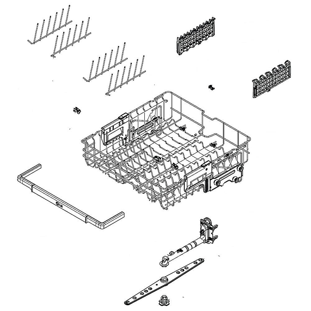 Dishwasher Spray Arm and Upper Dishrack Assembly