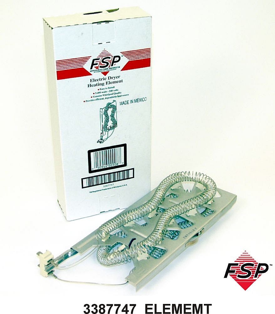 Part #wp3387747, Dryer Heating Element By Whirlpool (Replaces 3387747, W11045584, W11344457) / 15.31 x 6.75 x 2.50