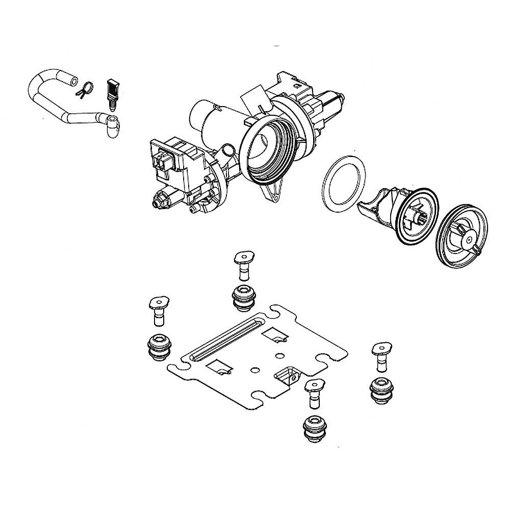 Part #w11458345, Whirlpool Washer Drain Pump Assembly (Replaces W11316609, W11319789) / 9.75 x 9.50 x 5.25