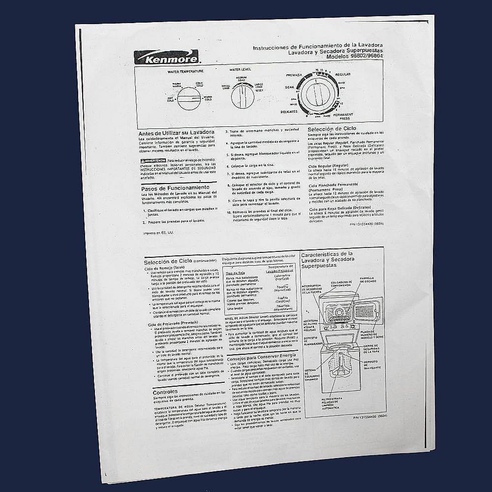 Kenmore Part #131594400, Dryer Owners Manual | 15.00 x 11.00 x 0.00